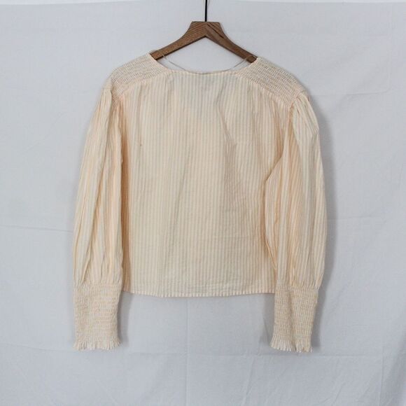 A New Day Women's Peach Striped Long Bishop Sleeve Poplin Top Large - Picture 6 of 11